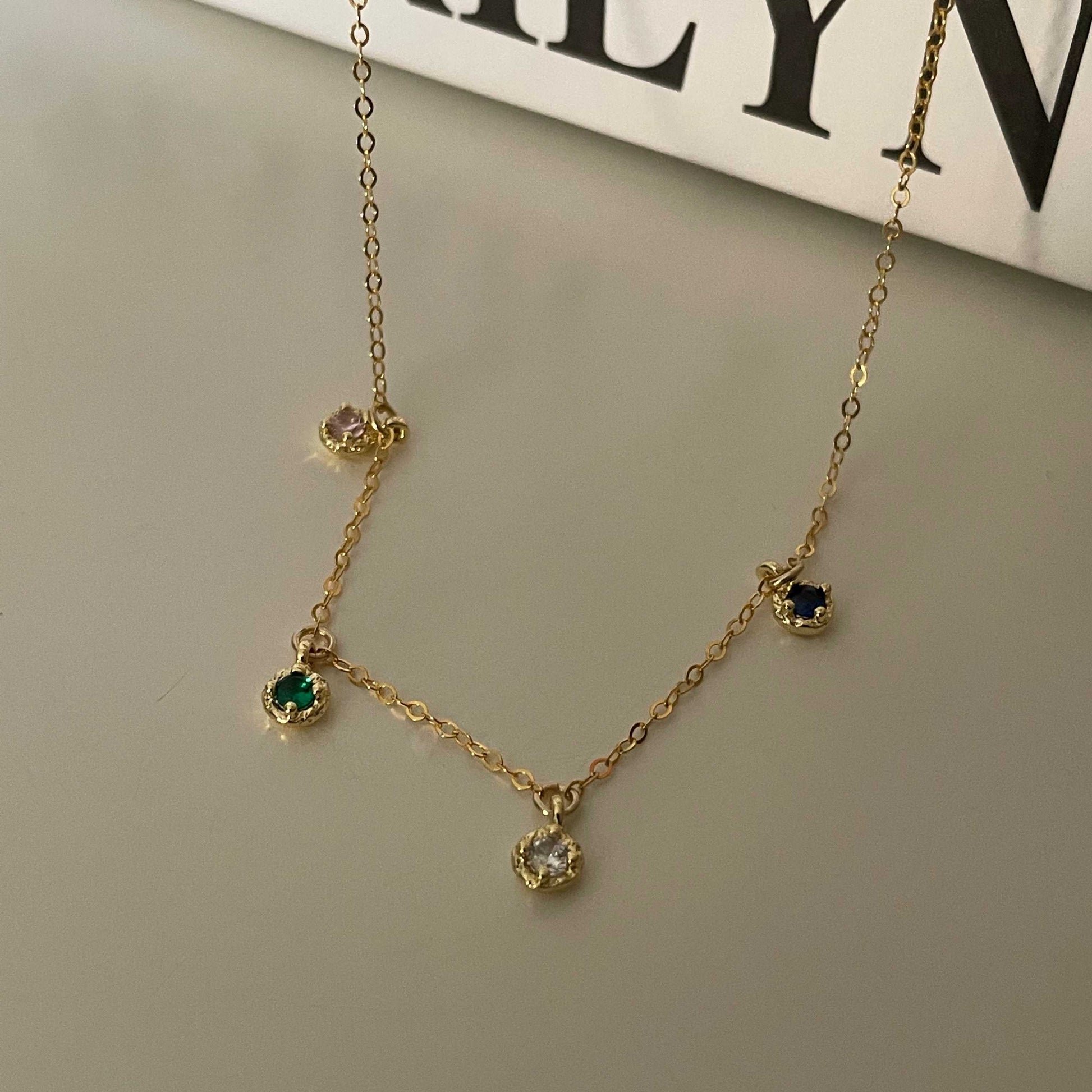 Four-color cubic zirconia necklace Fairysbox