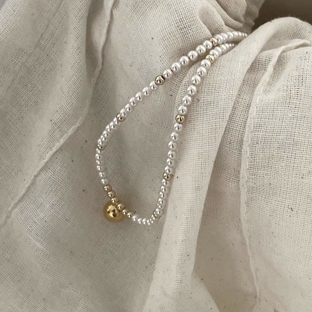 Golden Ball Pearl Necklace Fairysbox