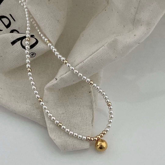 Golden Ball Pearl Necklace Fairysbox