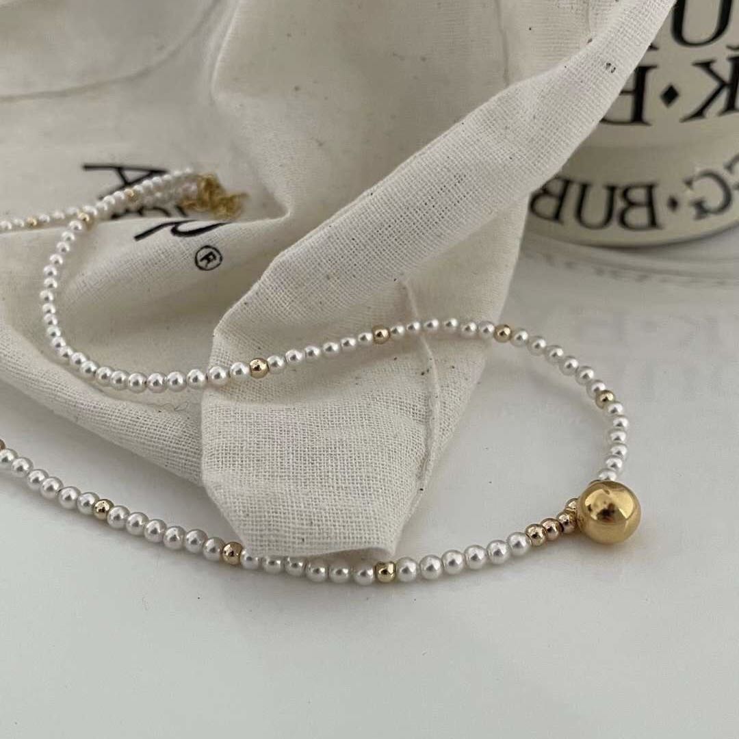 Golden Ball Pearl Necklace Fairysbox