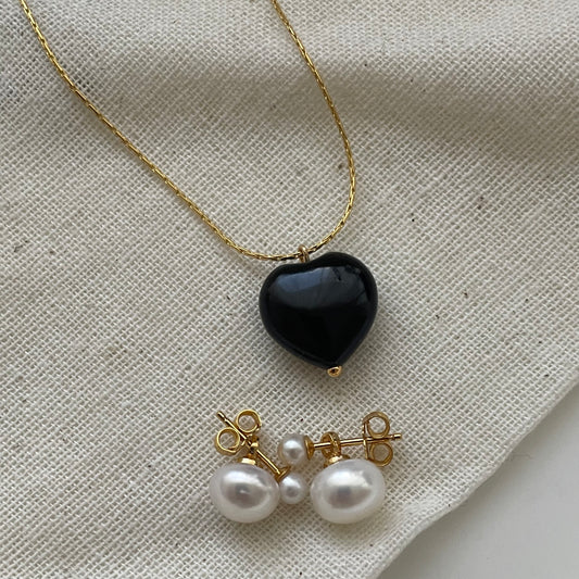 Black Agate Heart Necklace