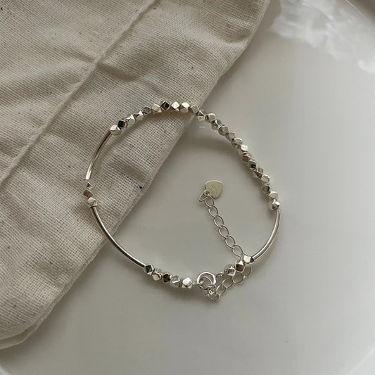 Square Silver Bead Bracelet Yellmok